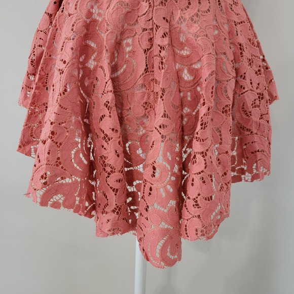 Haute Monde Womens Lacey Top LARGE Fairy Coquette Boho Sheer Peplum Summer Coral - Picture 5 of 8